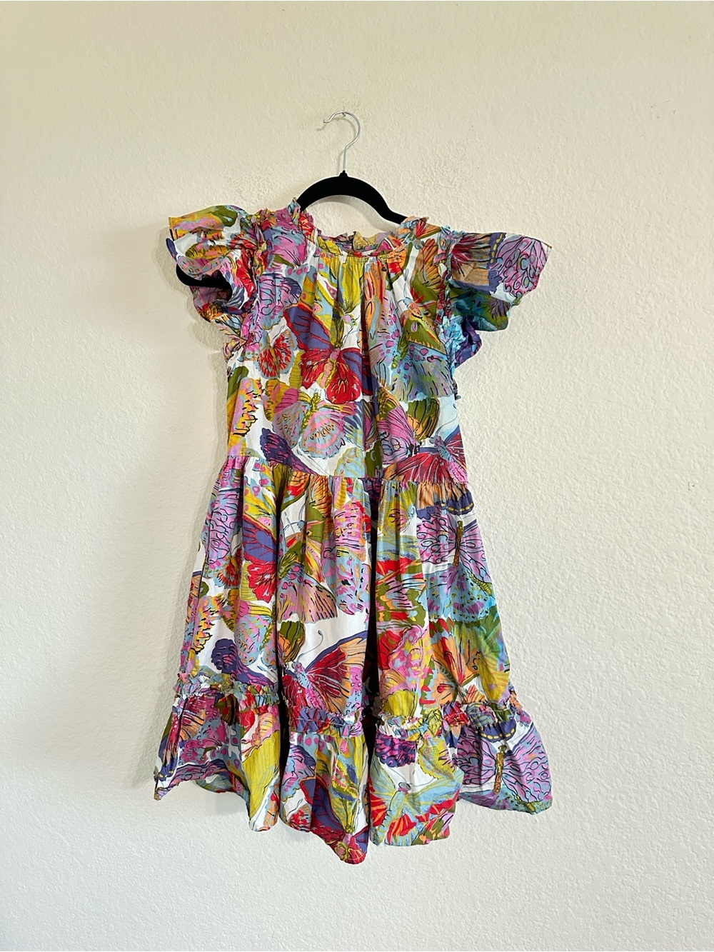 Caroline Constas Girls' Multicolor Floral Flutter-Sleeve Dress 100% cotton